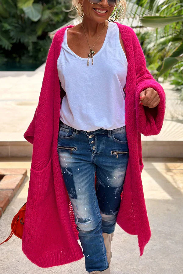 Modischer Oversize Midi-Cardigan mit Print und Tasche für Alltagsstil
