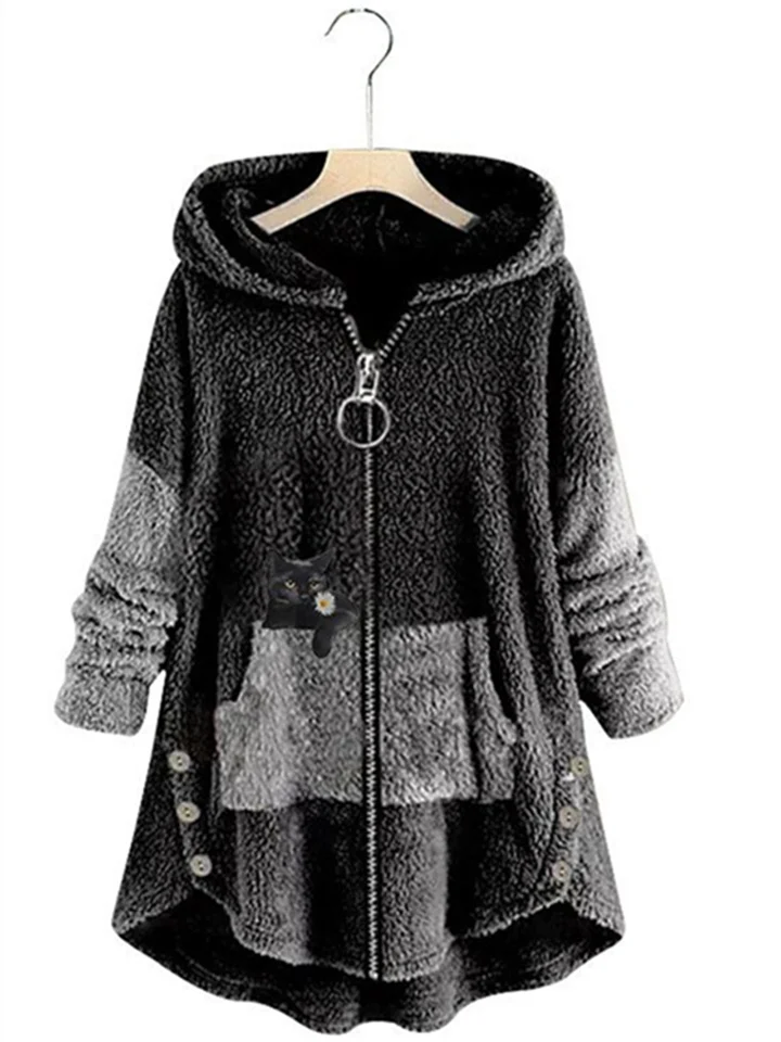 Damen Teddy-Mantel in Übergröße mit V-Ausschnitt – Bequem und Stilvoll