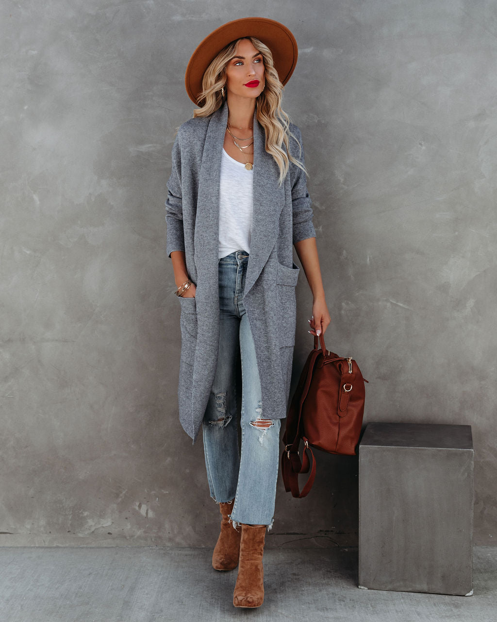 Stilvoller Offener Damen-Cardigan mit Taschen – Perfekt für Alltag und Freizeit in Grau