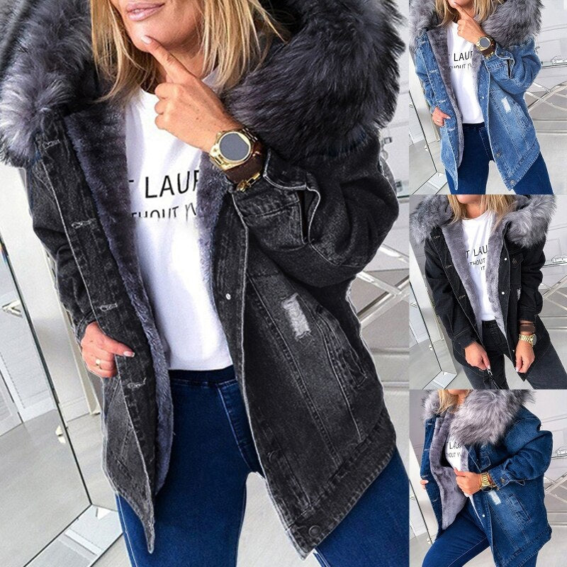 Damenjacke für den Winter mit Kapuze und Wärmendem Kragen