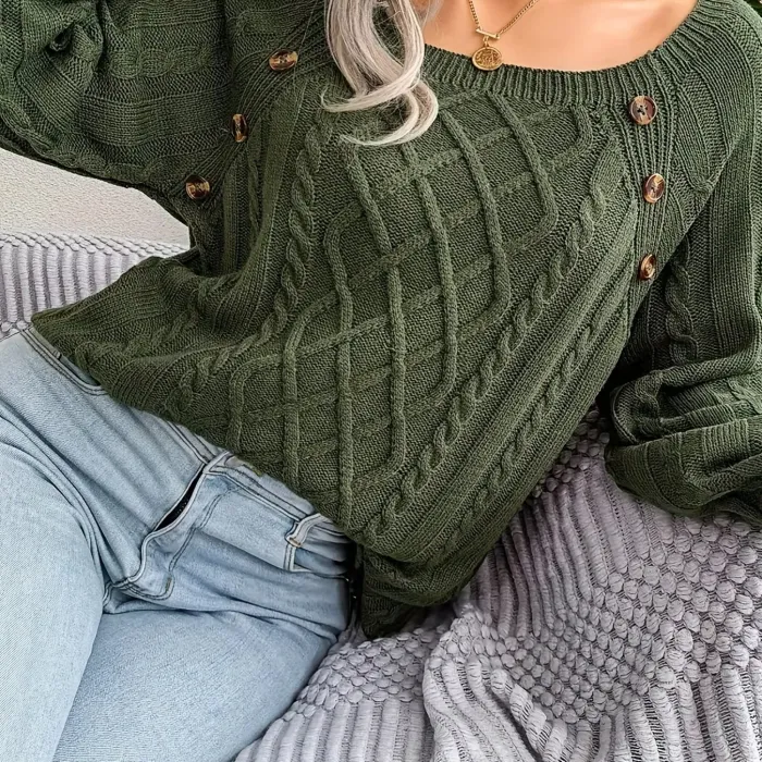 Warmer Damen Sweater mit Knopfdetails – Ideal für Kalte Herbst- und Wintertage