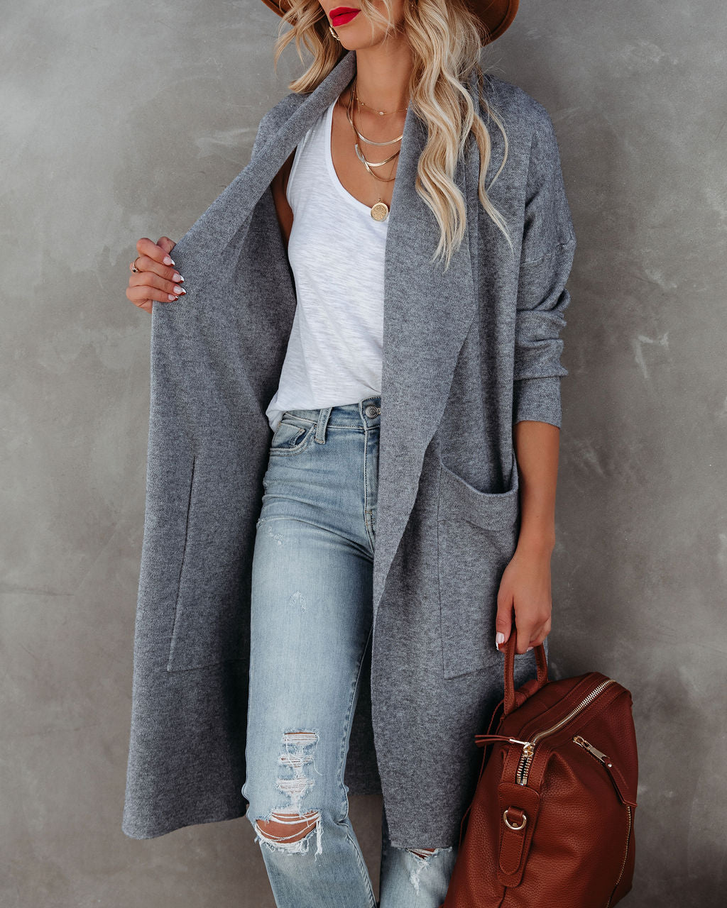Stilvoller Offener Damen-Cardigan mit Taschen – Perfekt für Alltag und Freizeit in Grau