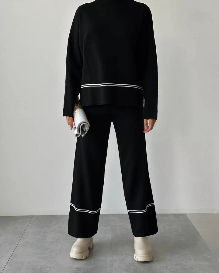 Eleganter Damen-Zweiteiler im Casual-Stil mit Farbblock-Details