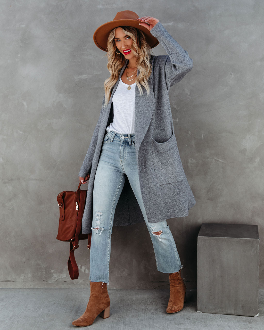 Stilvoller Offener Damen-Cardigan mit Taschen – Perfekt für Alltag und Freizeit in Grau