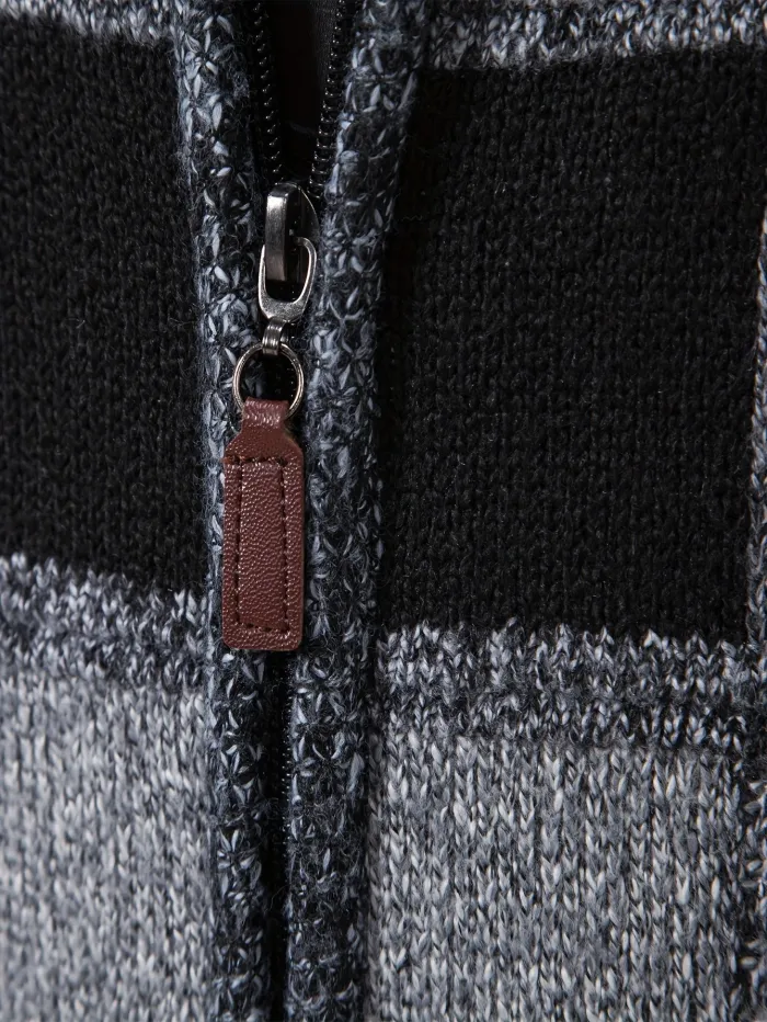 Modischer Herren Cardigan mit Retro-Karomuster und Stehkragen – Ideal für die Kalte Jahreszeit
