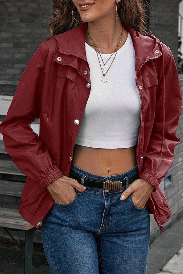 Modische Damen Kapuzenjacke mit Stehkragen und vielseitigen Taschen