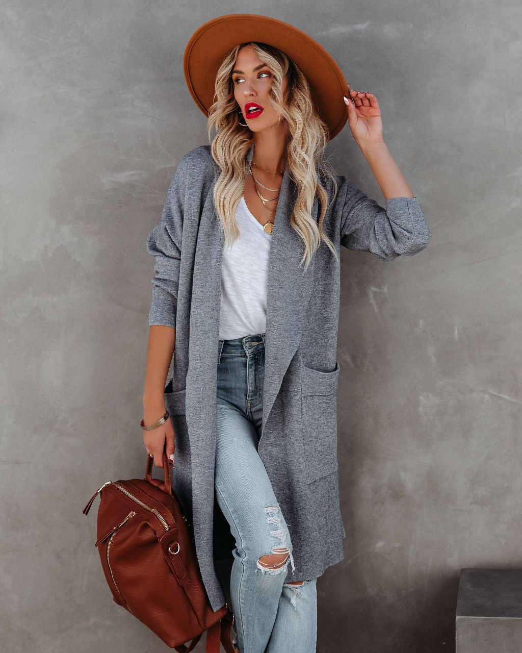 Stilvoller Offener Damen-Cardigan mit Taschen – Perfekt für Alltag und Freizeit in Grau