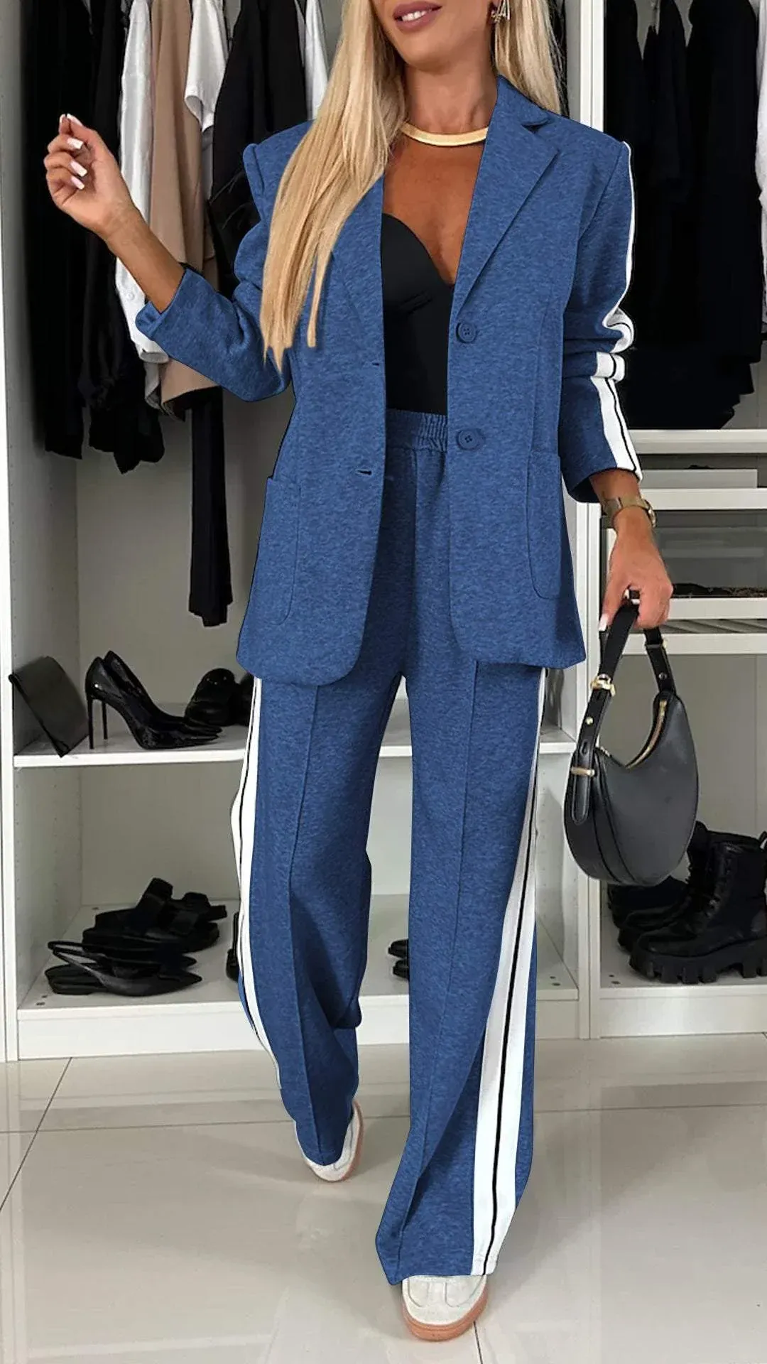 Eleganter Damen-Alltagsanzug mit Langarm und Stilvollem Reverskragen