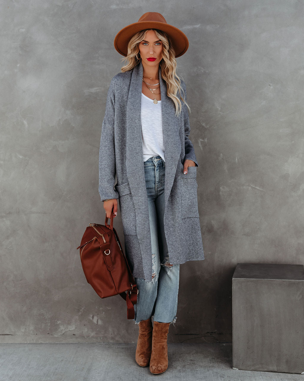 Stilvoller Offener Damen-Cardigan mit Taschen – Perfekt für Alltag und Freizeit in Grau