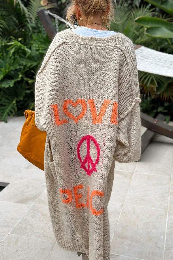 Modischer Oversize Midi-Cardigan mit Print und Tasche für Alltagsstil