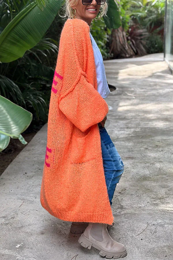 Modischer Oversize Midi-Cardigan mit Print und Tasche für Alltagsstil