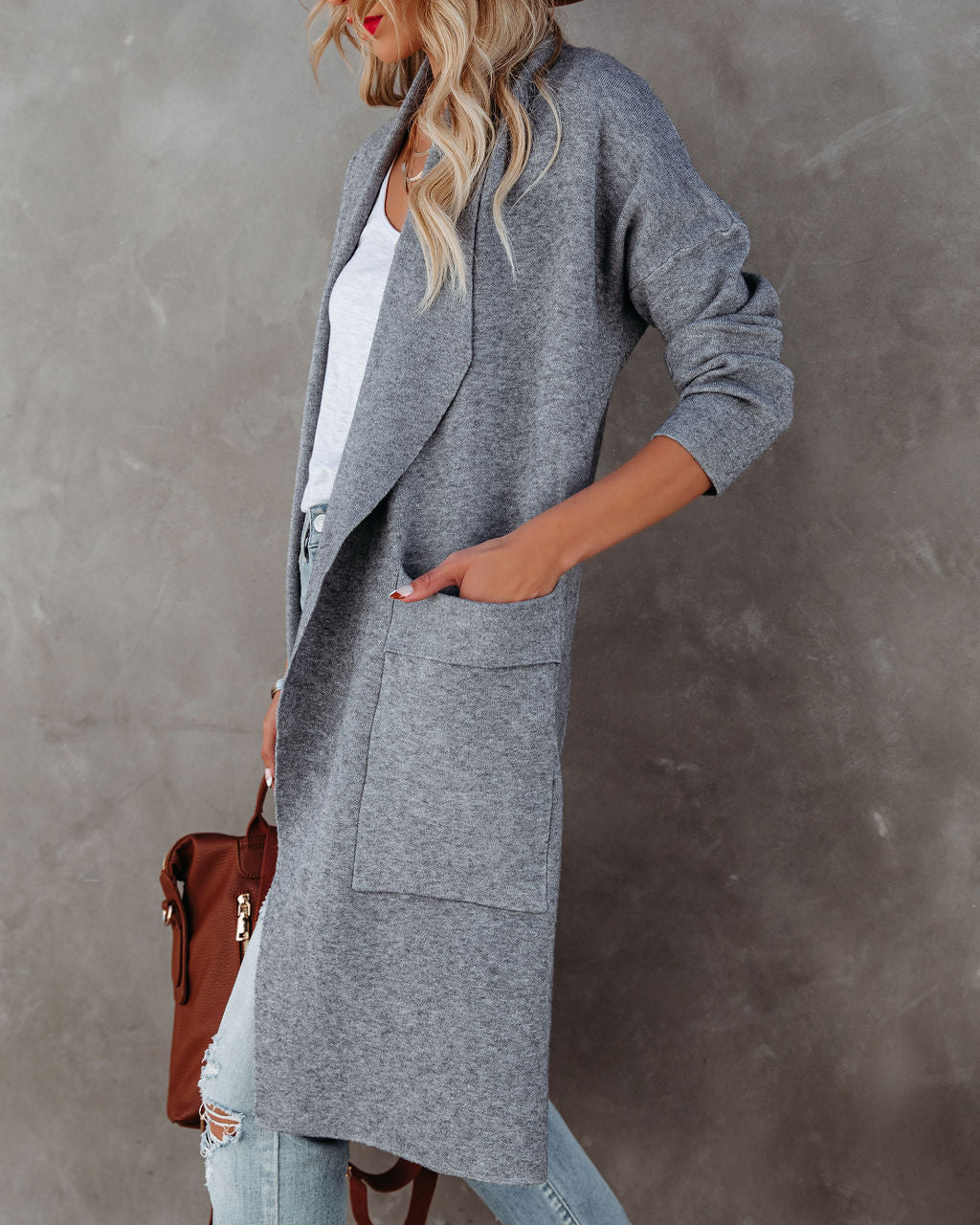 Stilvoller Offener Damen-Cardigan mit Taschen – Perfekt für Alltag und Freizeit in Grau