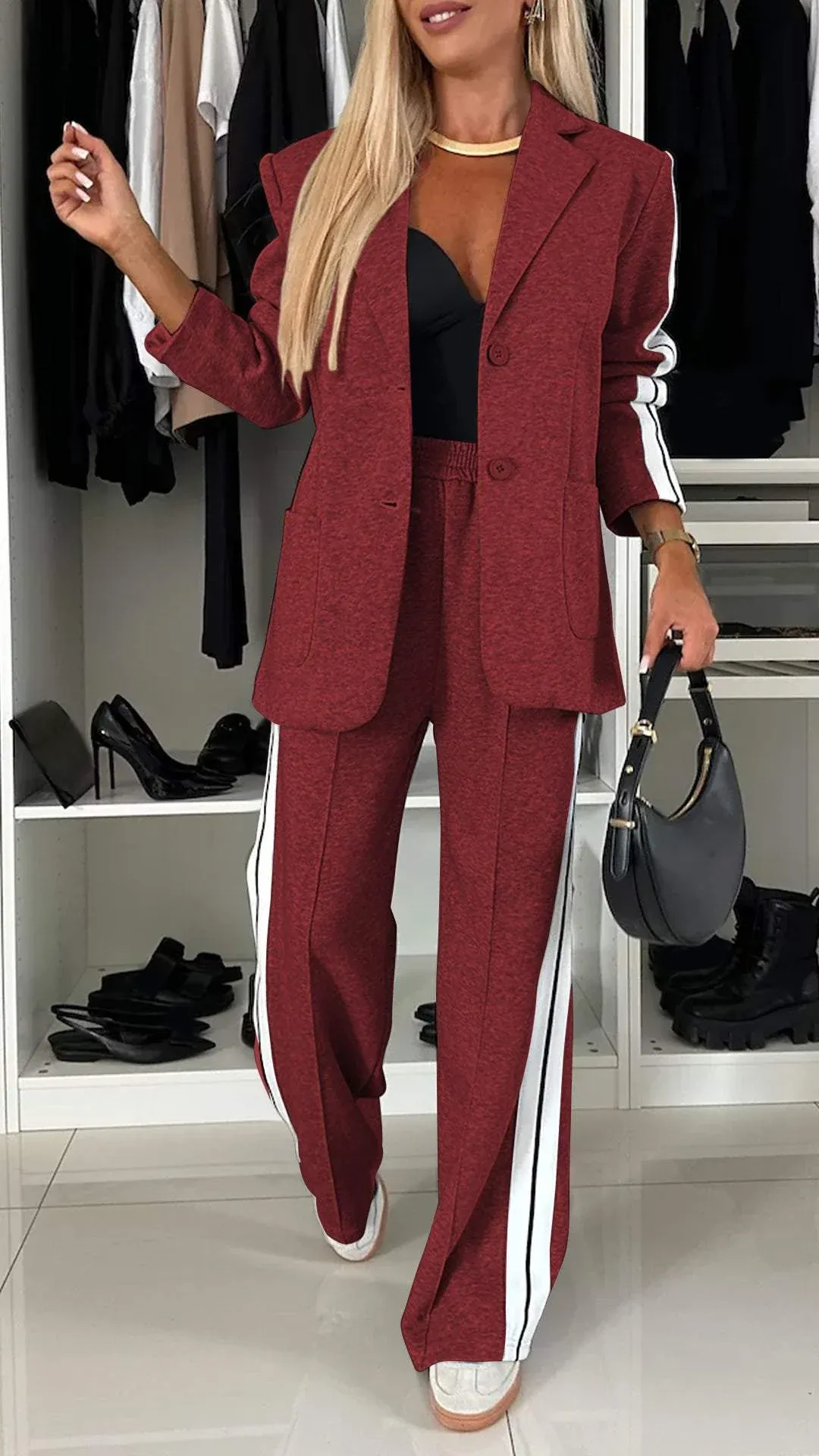 Eleganter Damen-Alltagsanzug mit Langarm und Stilvollem Reverskragen