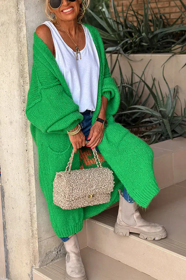 Modischer Oversize Midi-Cardigan mit Print und Tasche für Alltagsstil