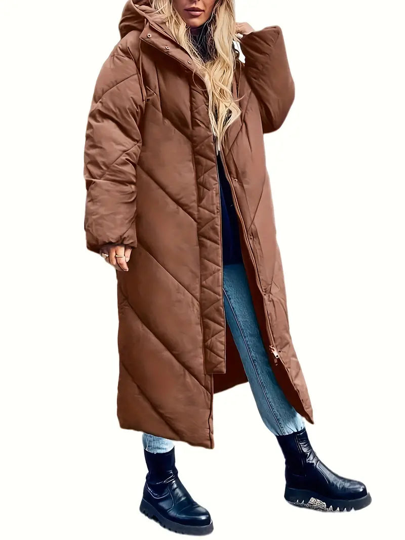 Damen-Wintermantel mit Langem Schnitt und Modernem Hohem Kragen