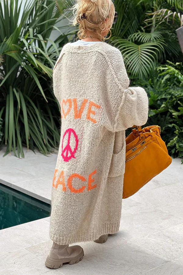 Modischer Oversize Midi-Cardigan mit Print und Tasche für Alltagsstil