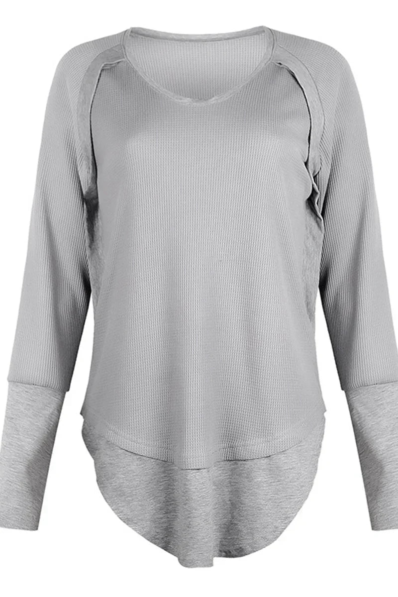 Einfarbiges Casual V-Hals Shirt für Damen