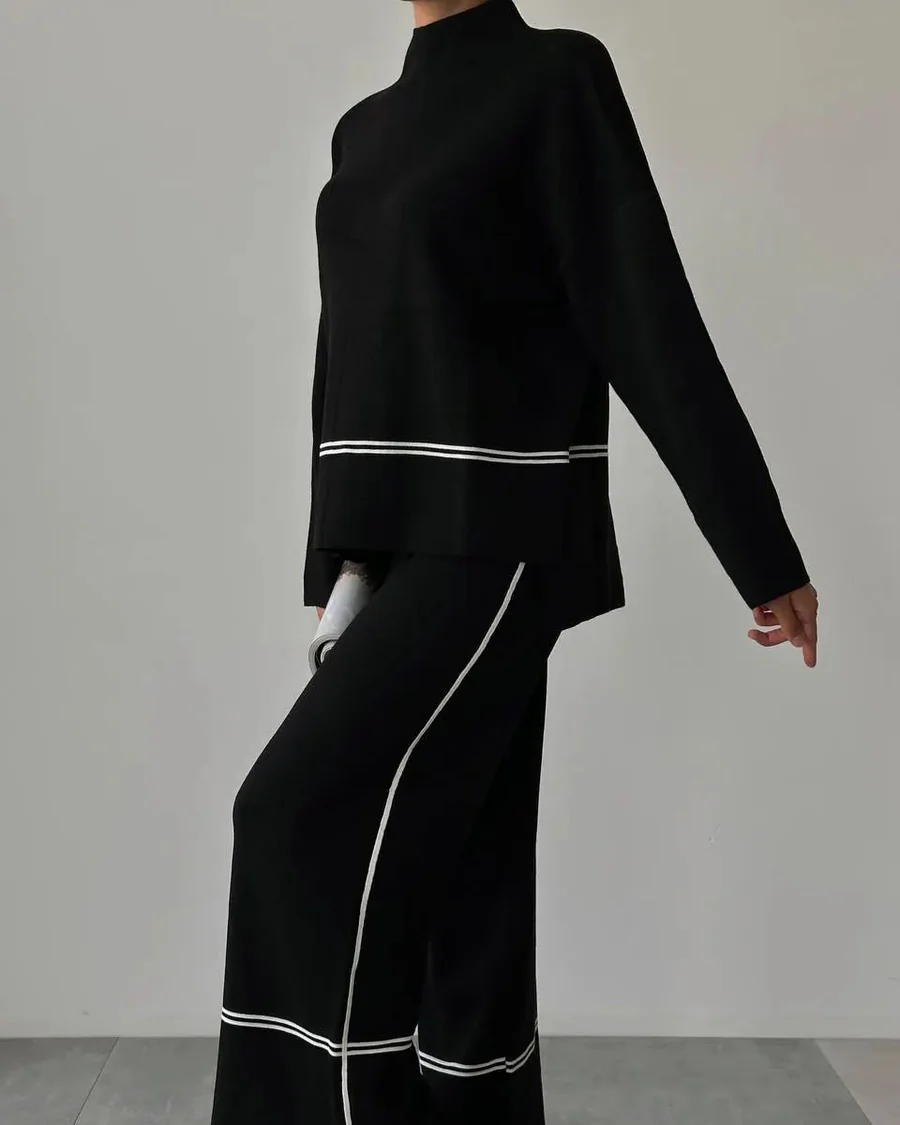 Eleganter Damen-Zweiteiler im Casual-Stil mit Farbblock-Details