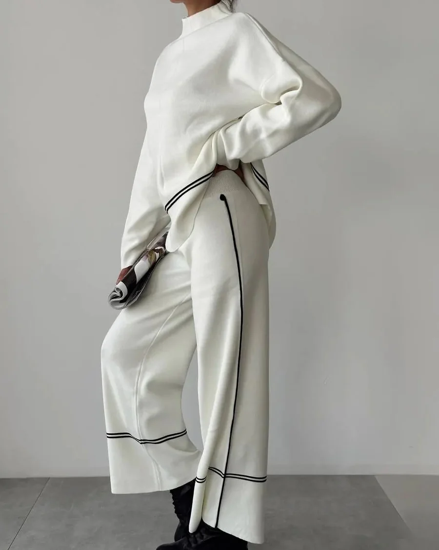 Eleganter Damen-Zweiteiler im Casual-Stil mit Farbblock-Details