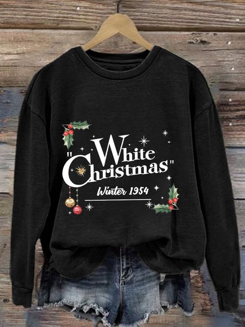 Lässiges Sweatshirt mit weißem Weihnachtsdruck für Damen