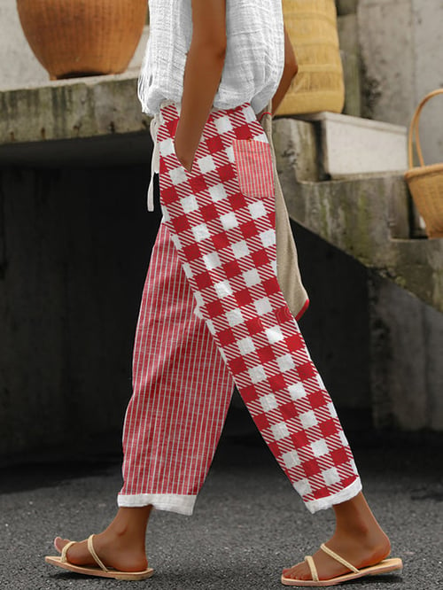 Freizeithose mit gestreiftem Druck und Knöpfen für Damen