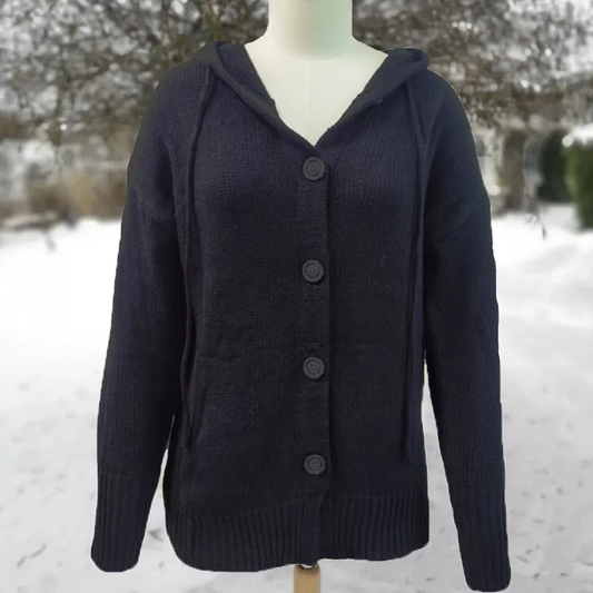 Vintage Cardigan mit Kapuze und Langem Ärmel für Klassischen Stil