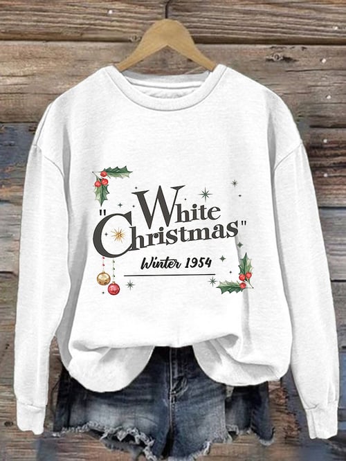 Lässiges Sweatshirt mit weißem Weihnachtsdruck für Damen