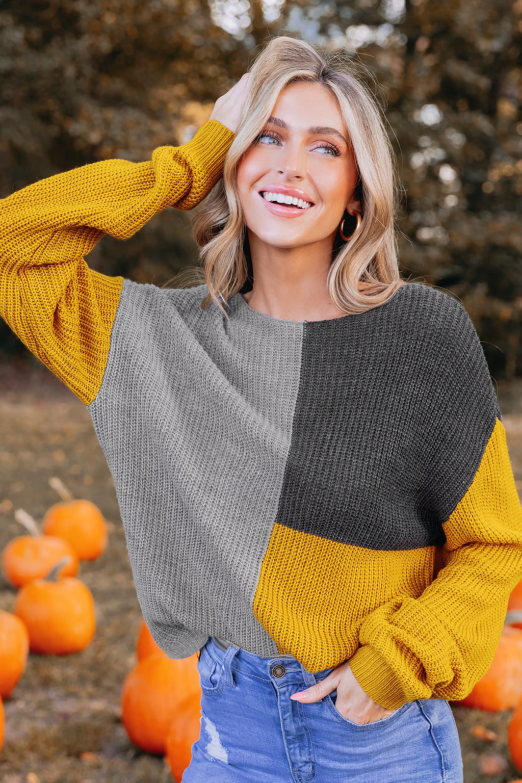 Modischer Colorblock Pullover für ein entspanntes Outfit