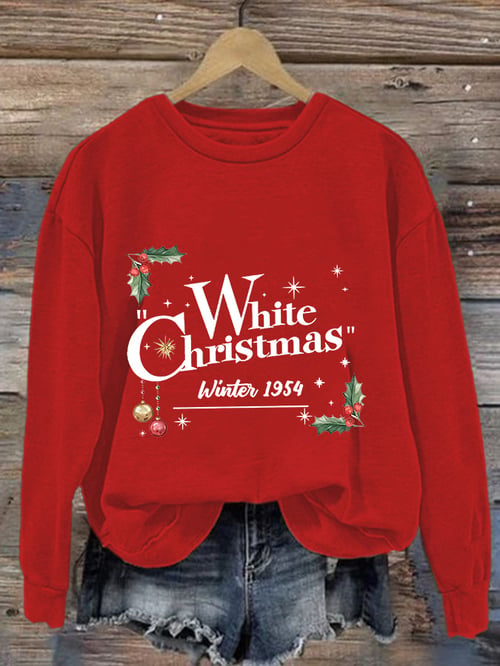 Lässiges Sweatshirt mit weißem Weihnachtsdruck für Damen