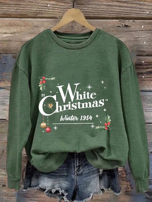 Lässiges Sweatshirt mit weißem Weihnachtsdruck für Damen