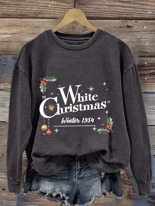 Lässiges Sweatshirt mit weißem Weihnachtsdruck für Damen