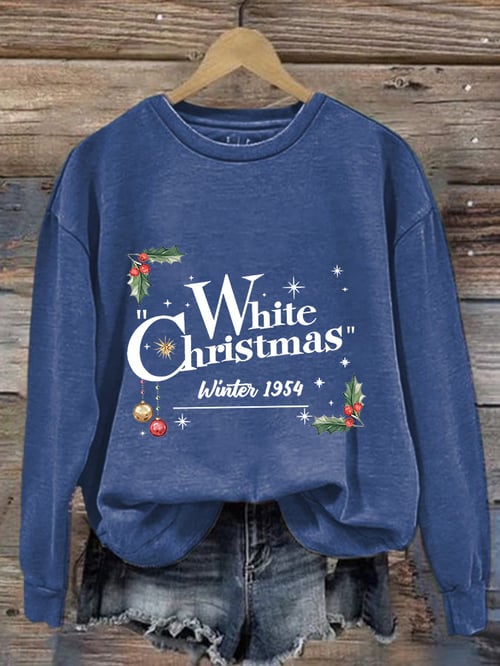 Lässiges Sweatshirt mit weißem Weihnachtsdruck für Damen