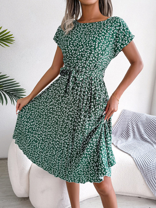 A-Linie Blumenmuster Midi-Kleid mit Taillengürtel