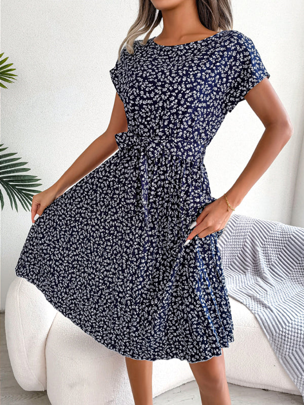 A-Linie Blumenmuster Midi-Kleid mit Taillengürtel