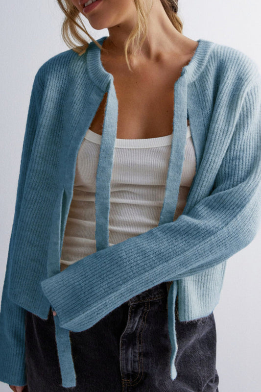 Damen Cardigan mit Rippstrickmuster und Bindeband – Kurz und stilvoll