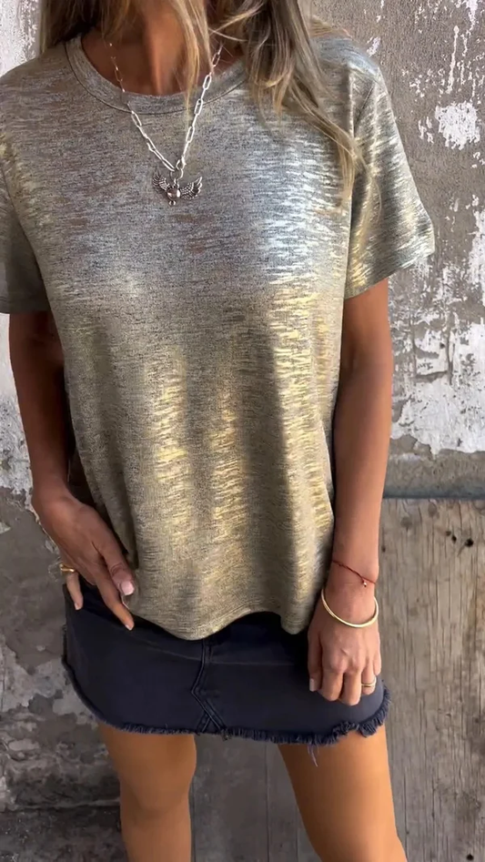 Kurzärmliges T-Shirt mit Goldfolie