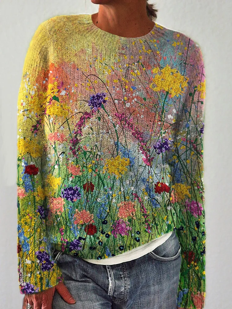 Kuscheliger Pullover mit Blumen Ölgemälde Kunstwerk