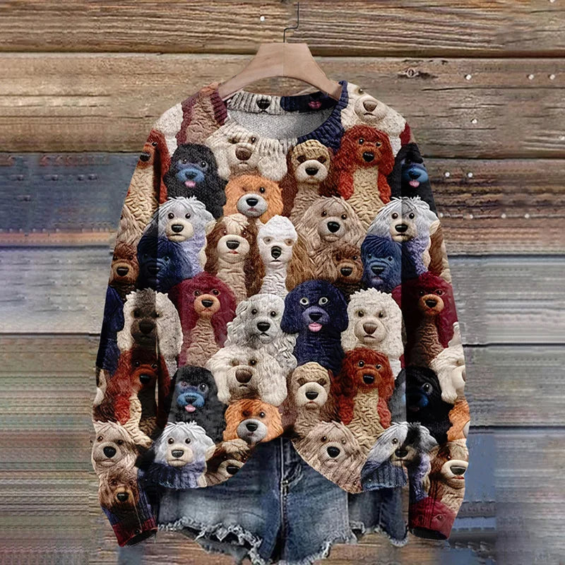 Pullover mit Hundedruck gestrickt