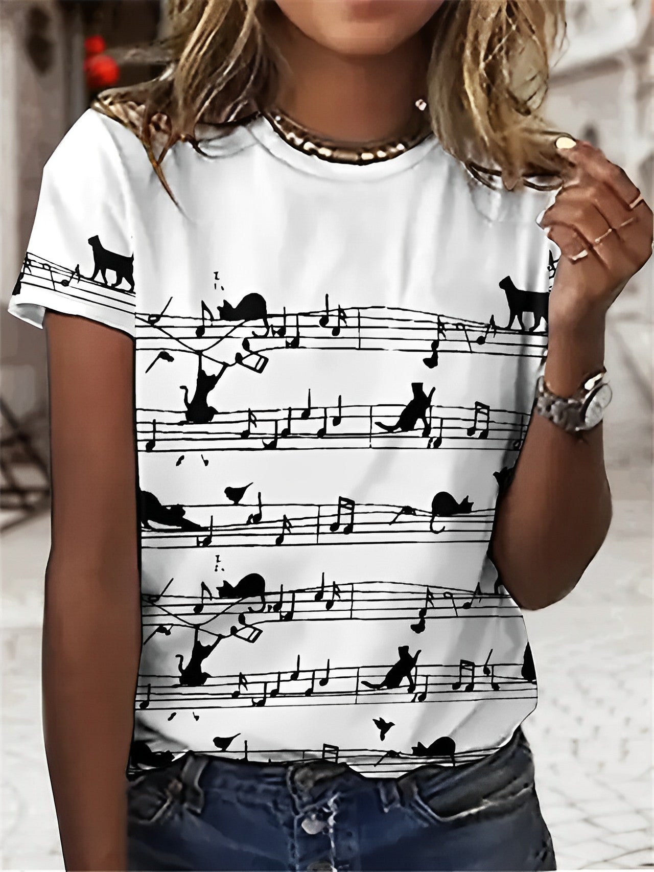 T-Shirt Weiß Musik für Damen