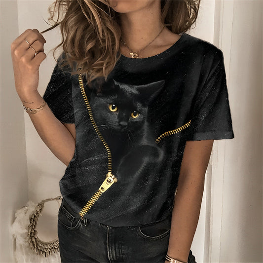 T-Shirt mit Katzenprint