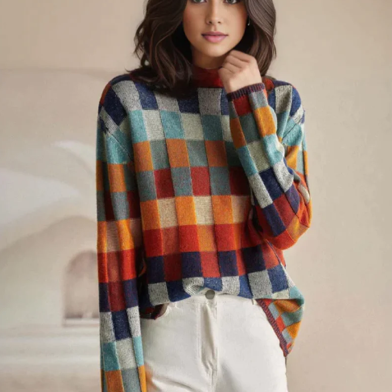 Kaschmir Couture Patchwork-Rollkragenpullover