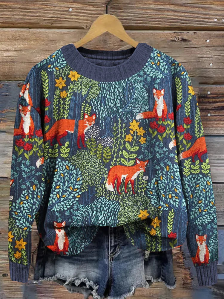 Fuchs im Wald grau vintage bequemer Pullover