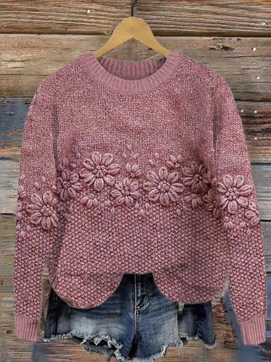 Daisy Blumen Jacquard Gemütlicher Strickpullover