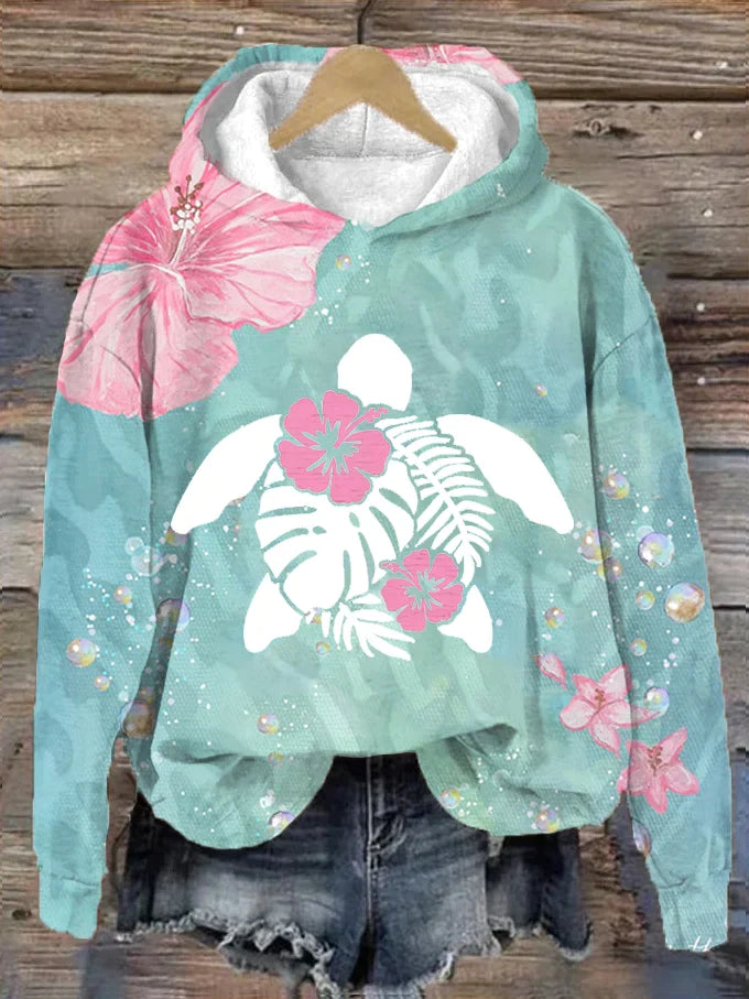 Maui Turtle Hibiscus Hoodie für Frauen mit Druck