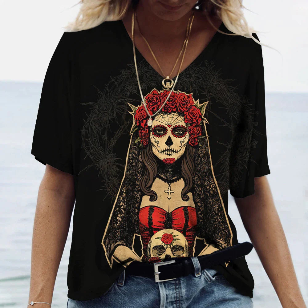 Vintage-T-Shirt mit Totenkopfgesicht für Frauen