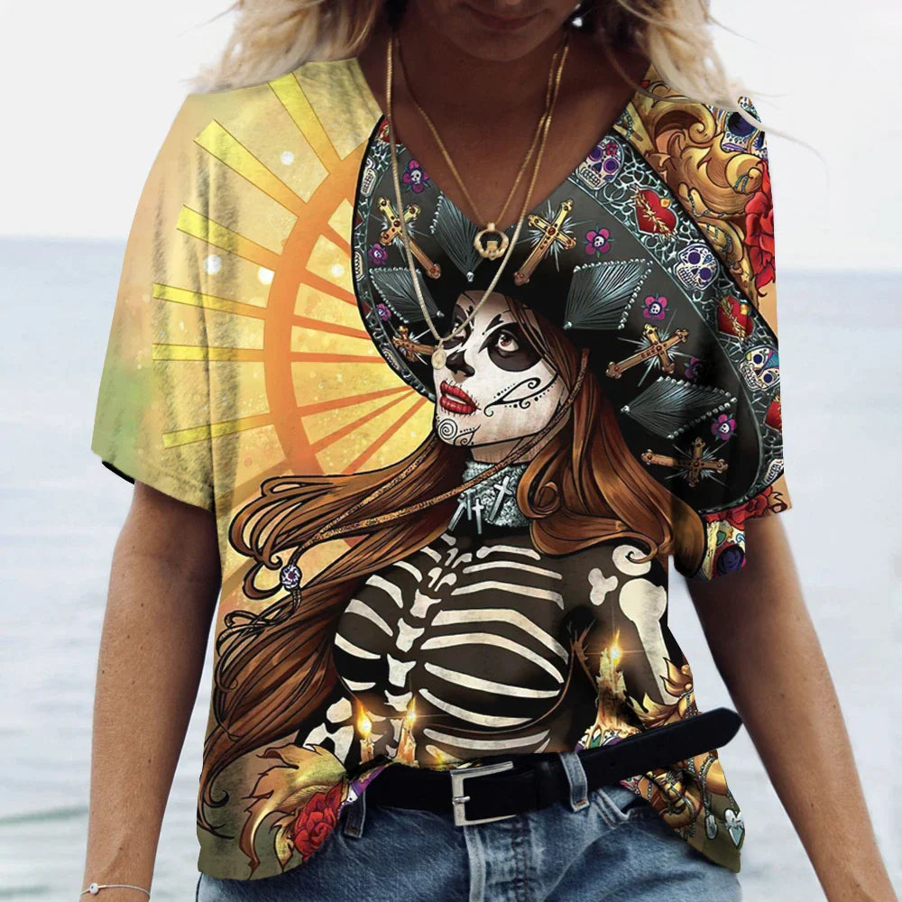 Vintage-T-Shirt mit Totenkopfgesicht für Frauen