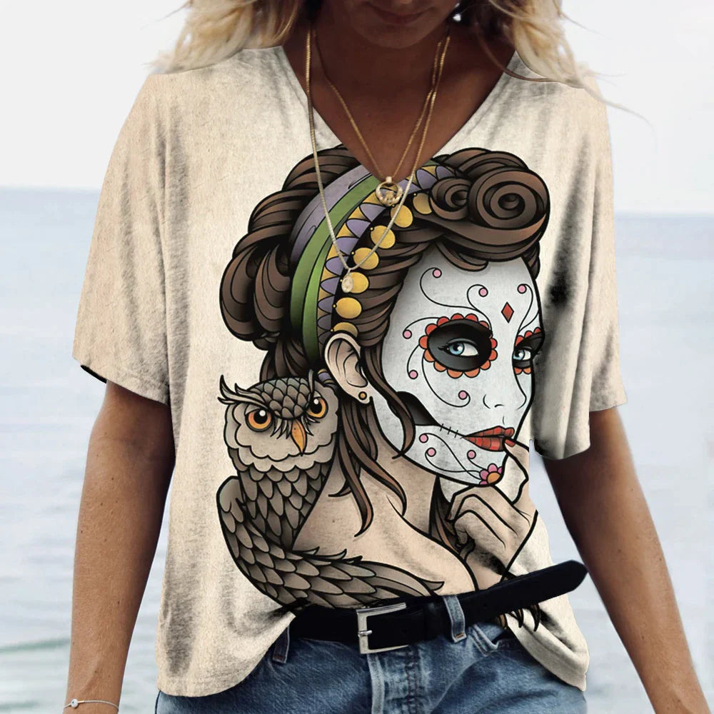 Vintage-T-Shirt mit Totenkopfgesicht für Frauen