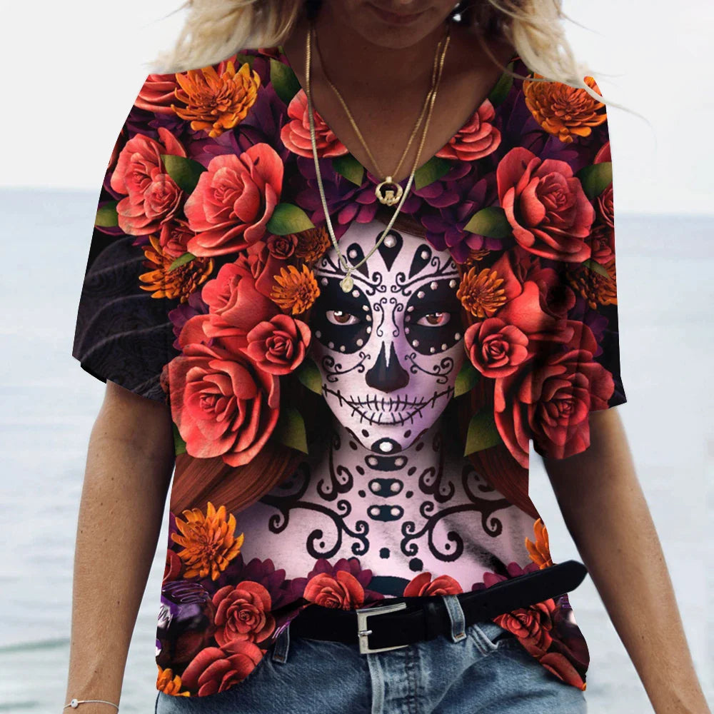 Vintage-T-Shirt mit Totenkopfgesicht für Frauen