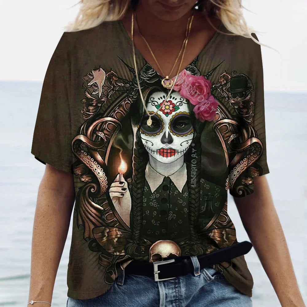 Vintage-T-Shirt mit Totenkopfgesicht für Frauen