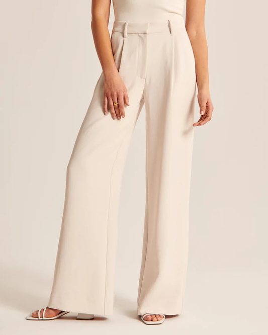Beigefarbene Tailored Pants mit weitem Bein